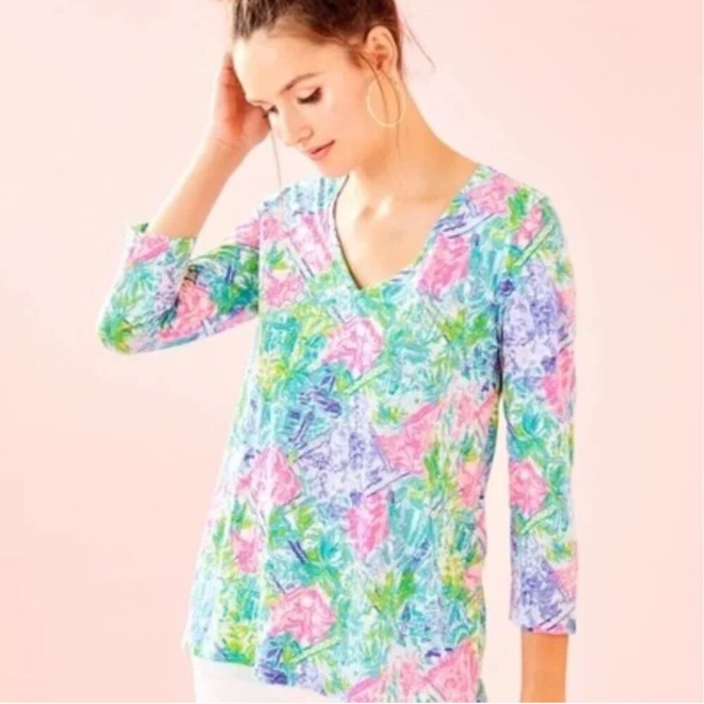 Lilly Pulitzer Etta Tee Bohemian Queen 3/4 Sleeve M